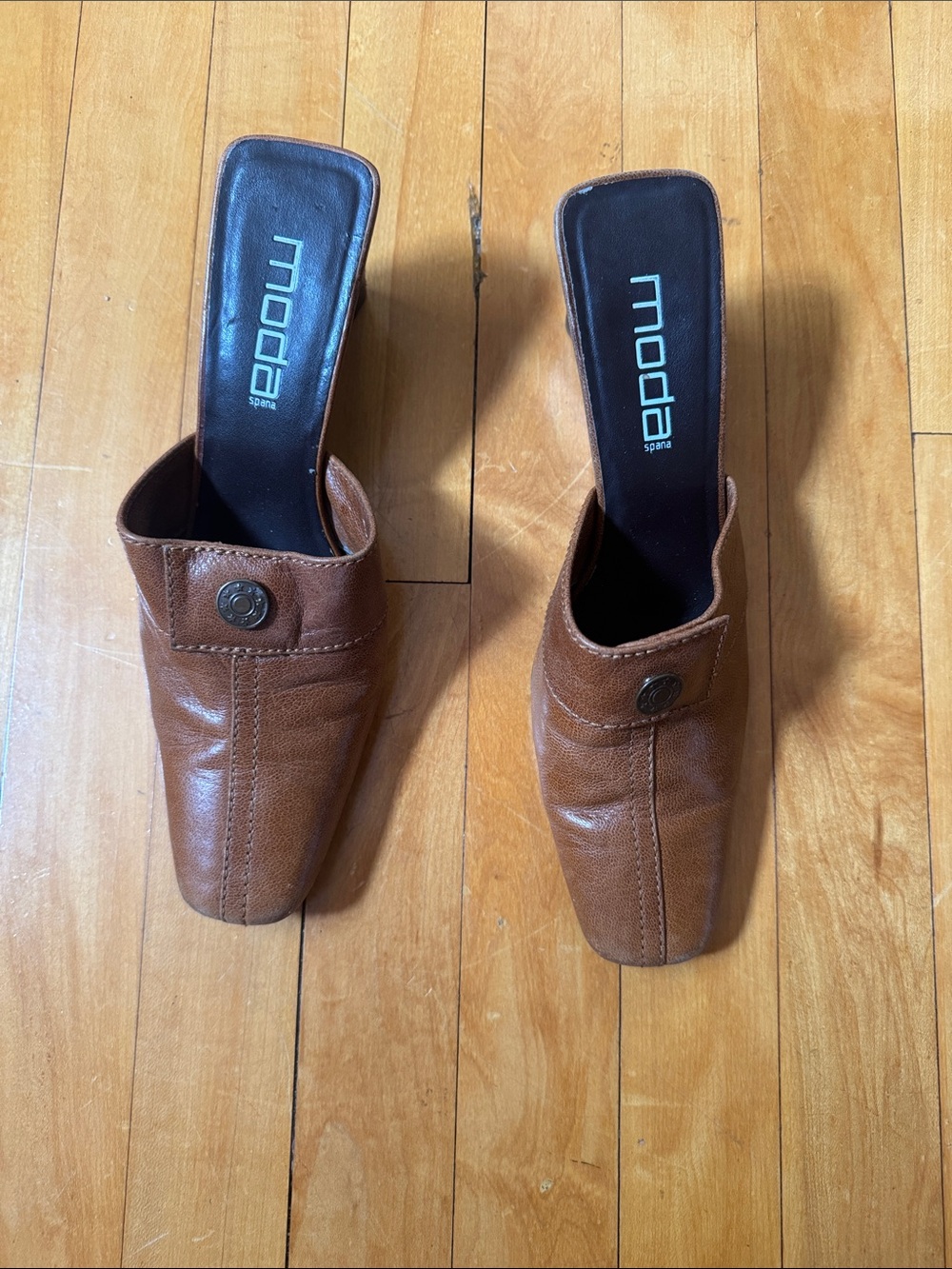 Moda Spana Cognac Leather Slip-On Mule Heels women’s 8.5 M